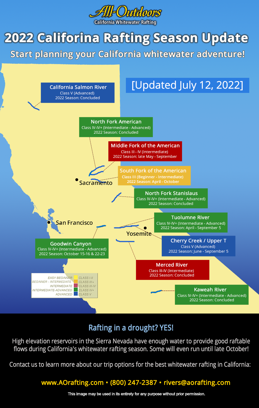 California Whitewater Rafting Season Map 2022