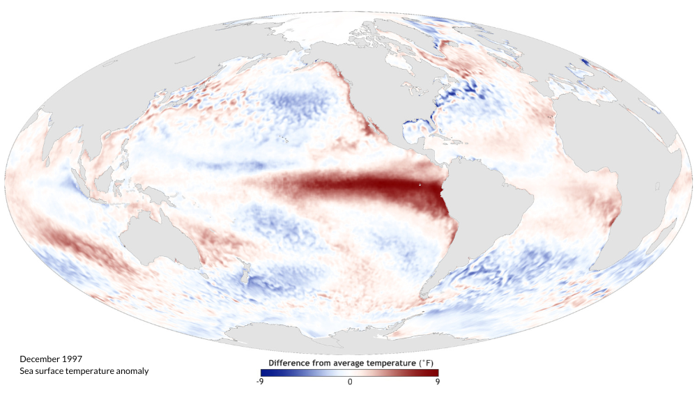 surface air temperature anomaly in El Nino
